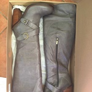 Gray leather thigh high boot, worn 2x's Nine West